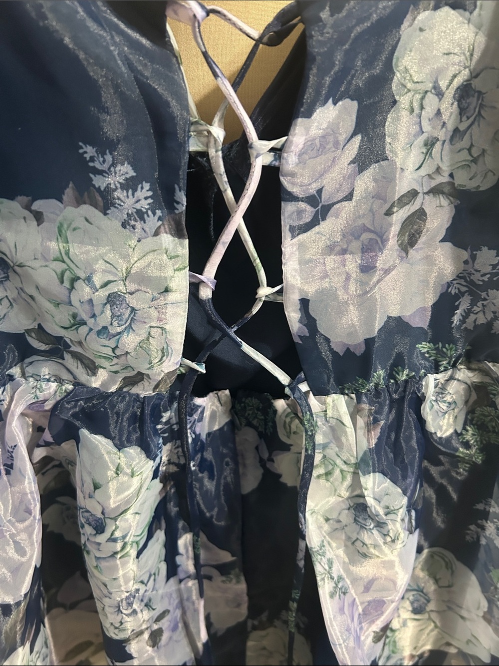 Lulu's Navy Blue Floral Lace-Up Back Mini Dress - Picture 4 of 5